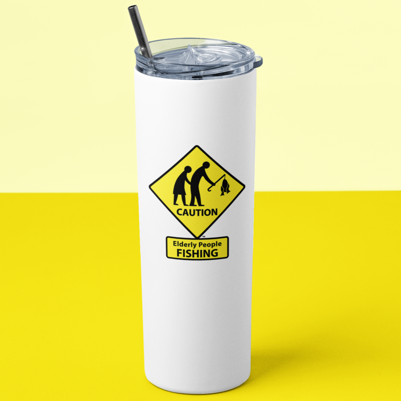 CAUTION: Elderly People FISHING - 20oz Skinny Tumbler