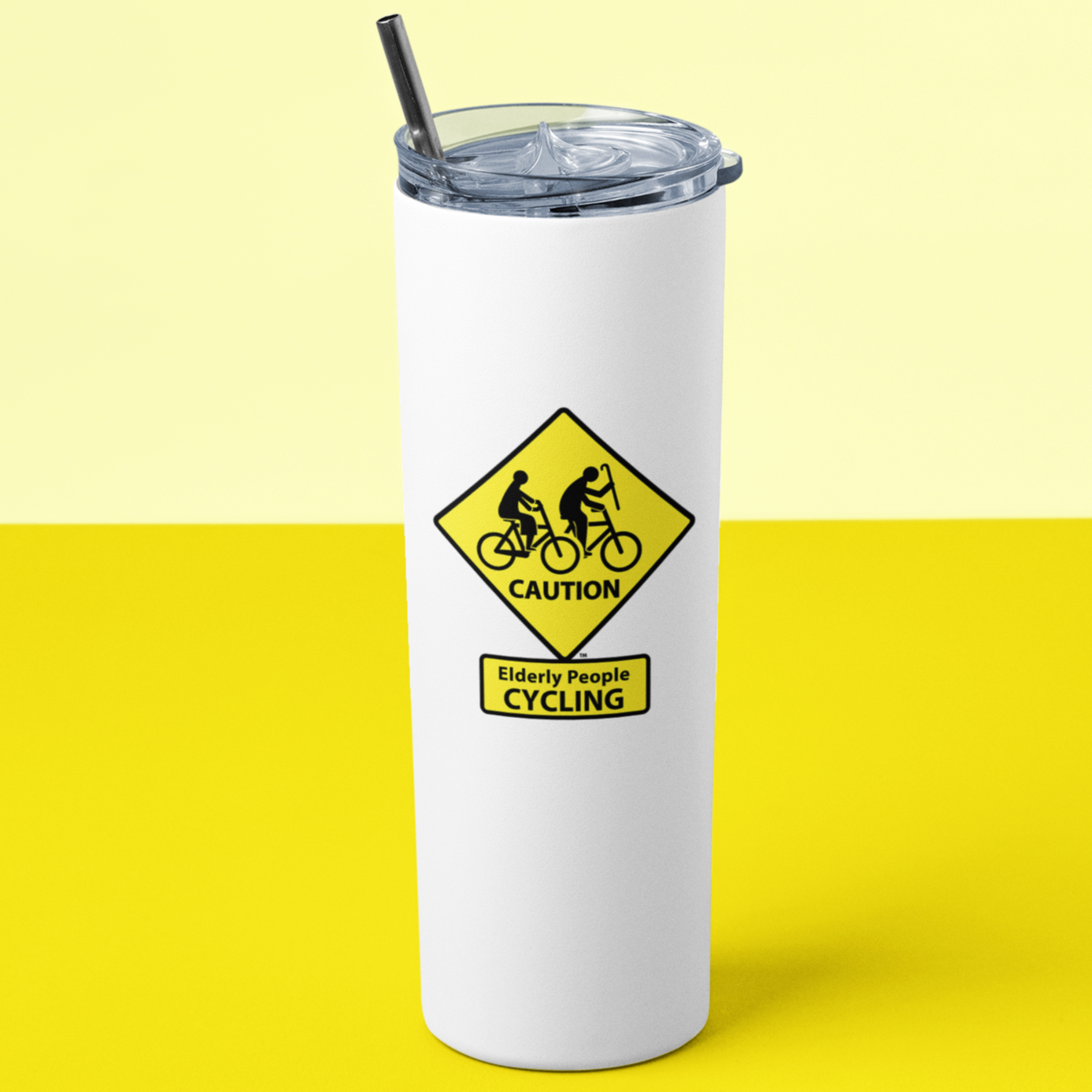 CAUTION: Elderly People CYCLING - 20oz Skinny Tumbler