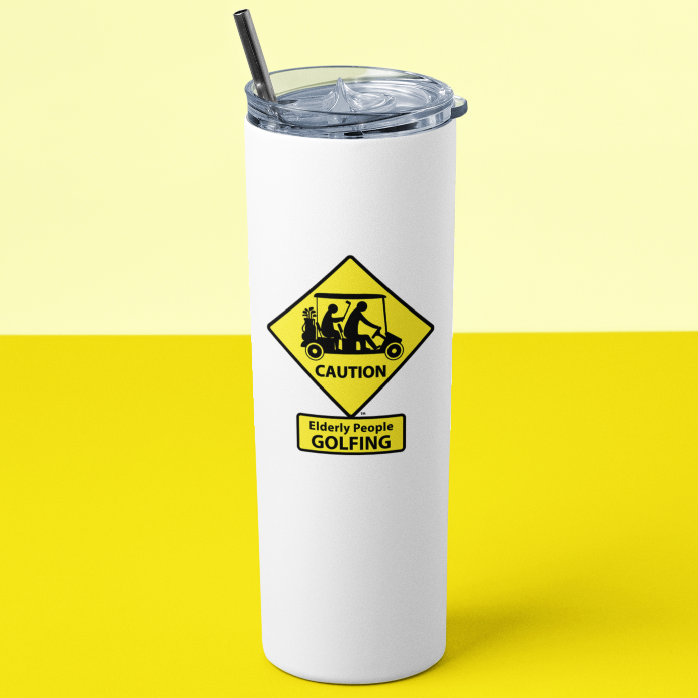 CAUTION: Elderly People GOLFING - 20oz Skinny Tumbler