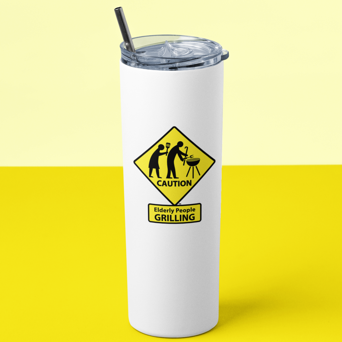 CAUTION: Elderly People GRILLING - 20oz Skinny Tumbler