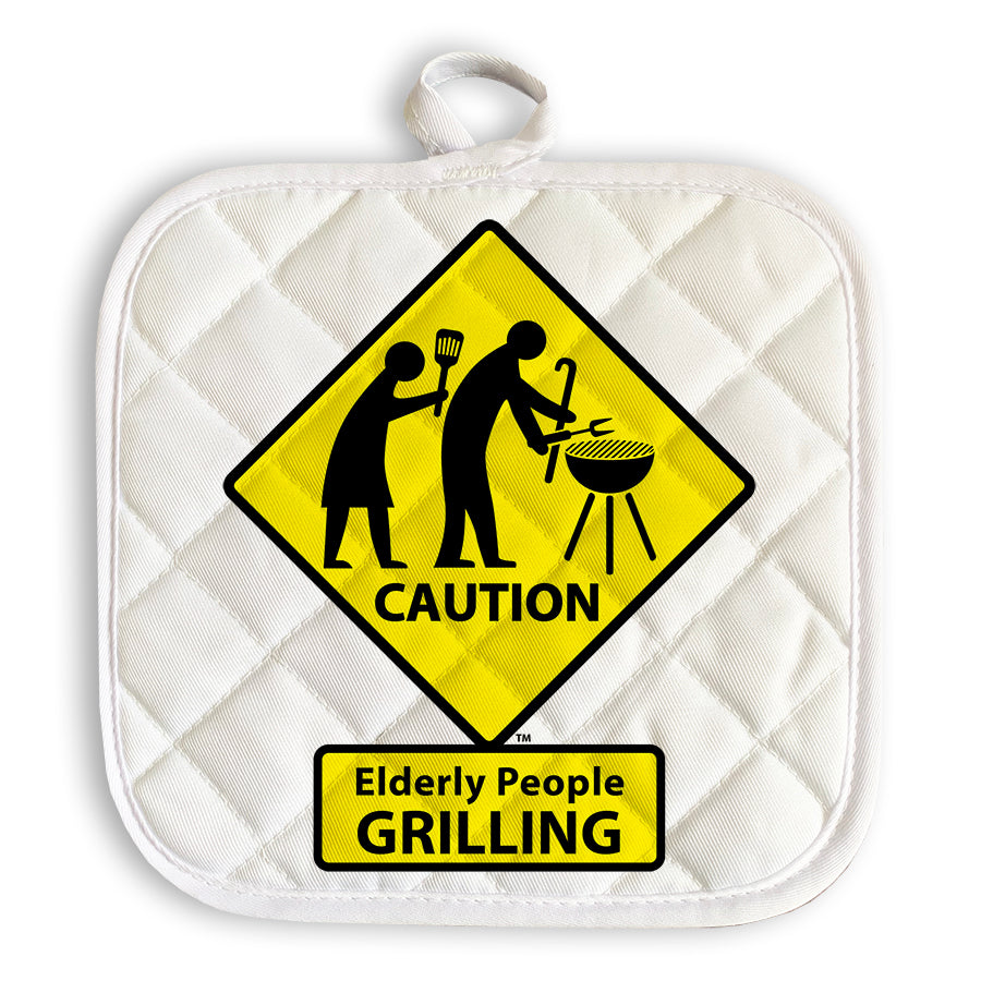 CAUTION: Elderly People GRILLING Oven Mitt & Hot Pad