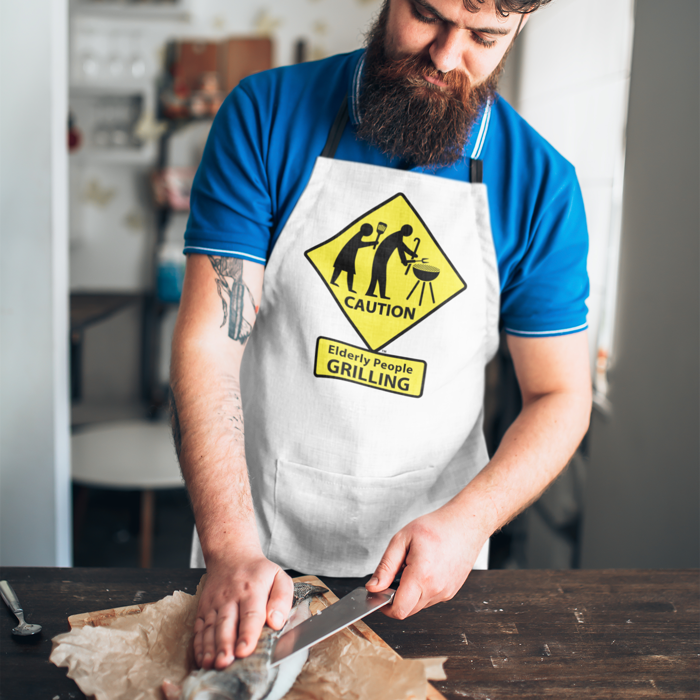 CAUTION: Elderly People GRILLING - Apron