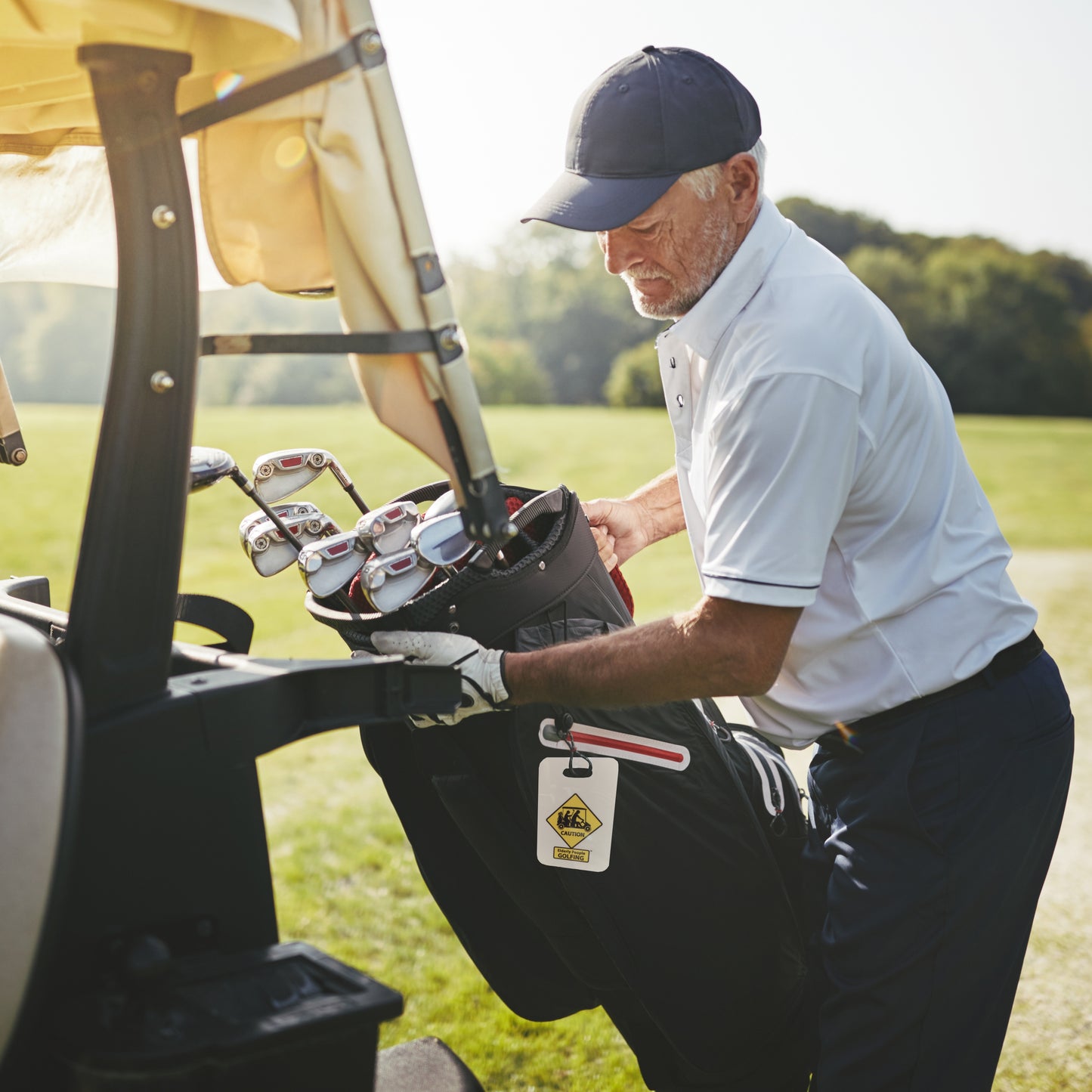 Caution: Elderly People GOLFING Golf Bag Tag