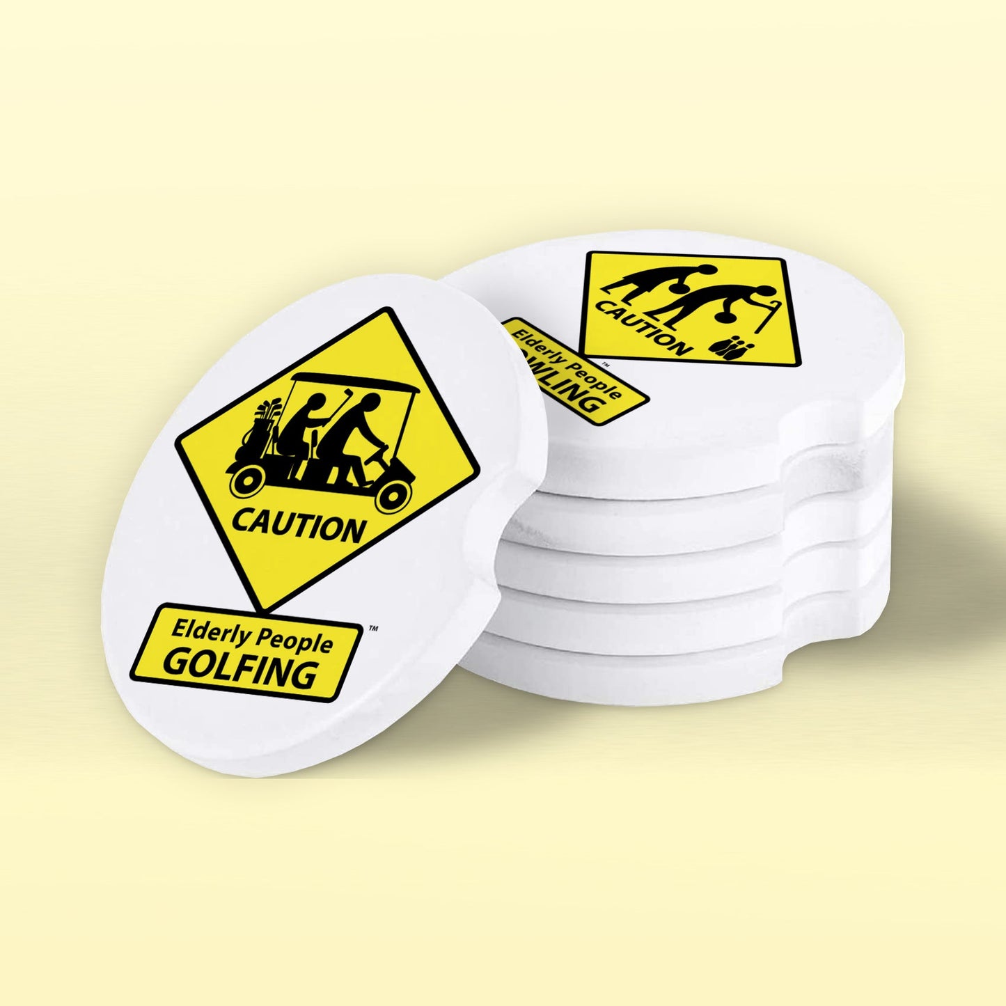 CAUTION: Elderly People BOWLING Car Coasters
