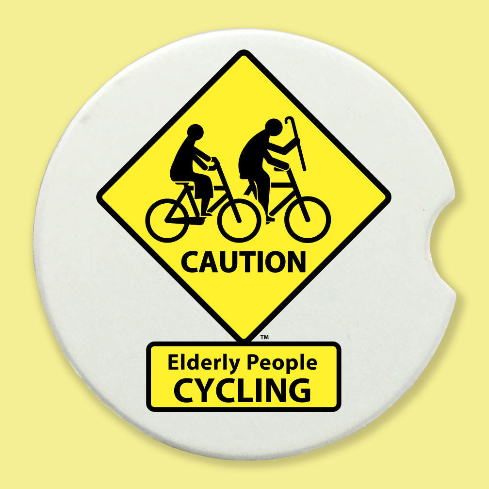 CAUTION: Elderly People CYCLING Car Coasters