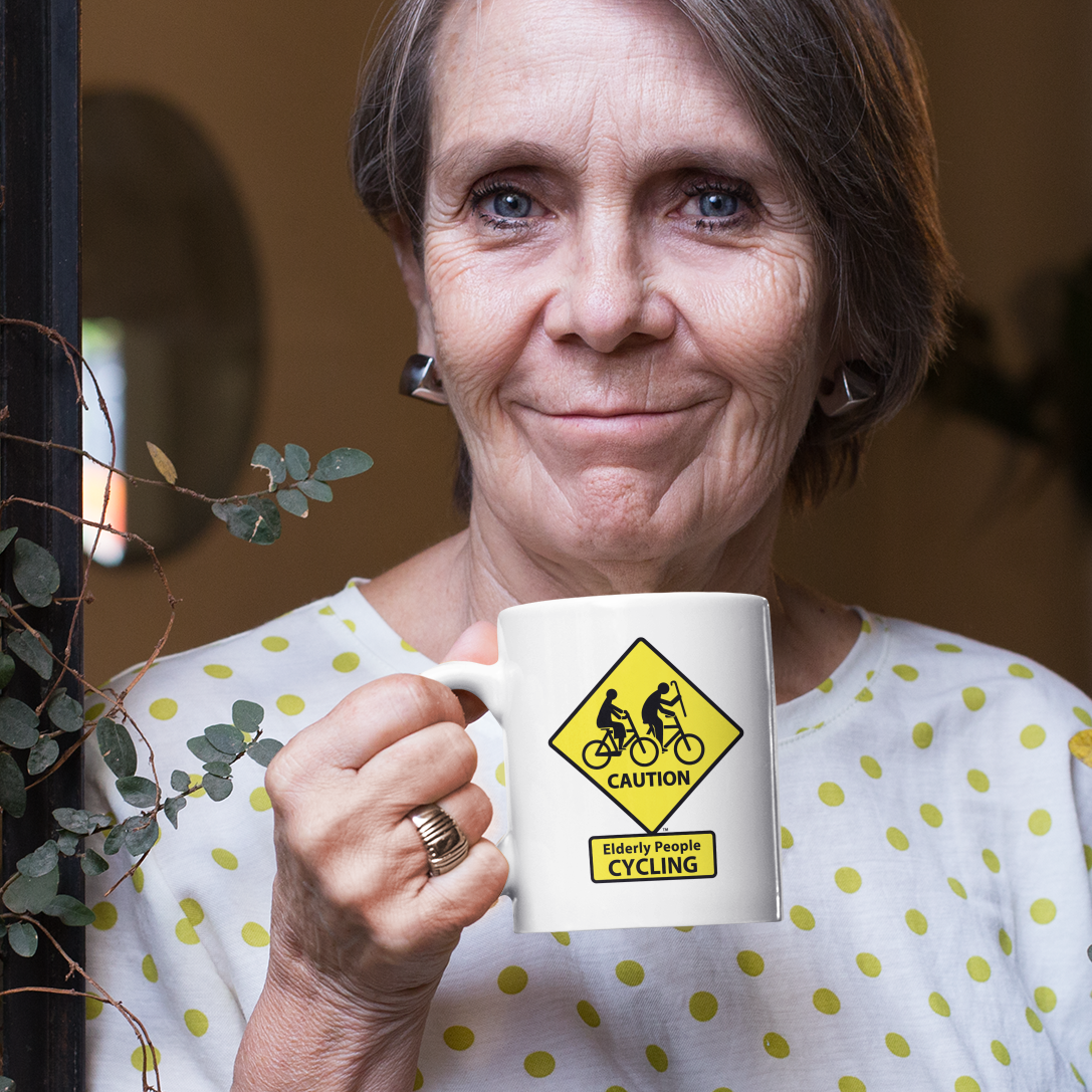 CAUTION: Elderly People CYCLING Coffee Mugs