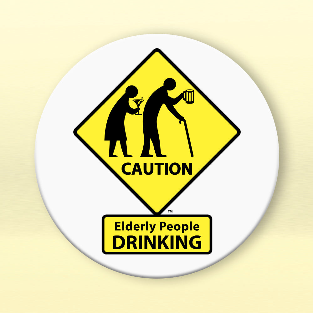 CAUTION: Elderly People DRINKING Sandstone Coasters