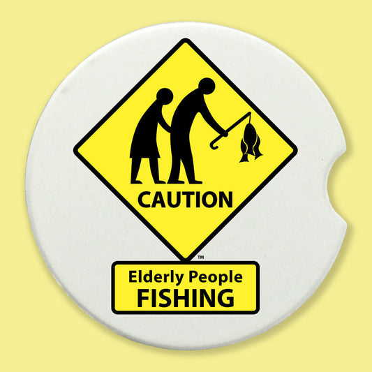 CAUTION: Elderly People FISHING Car Coasters