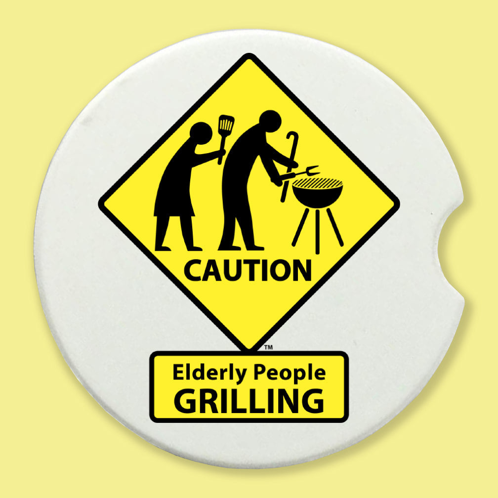 CAUTION: Elderly People GRILLING Car Coasters
