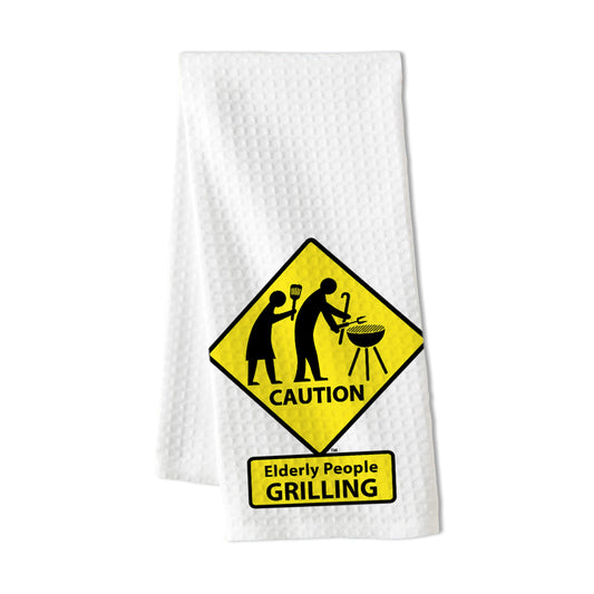 CAUTION: Elderly People GRILLING Waffle Towel