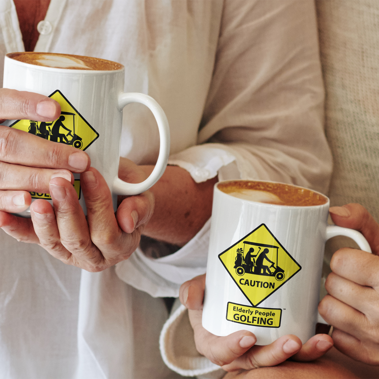 CAUTION: Elderly People GOLFING Coffee Mugs