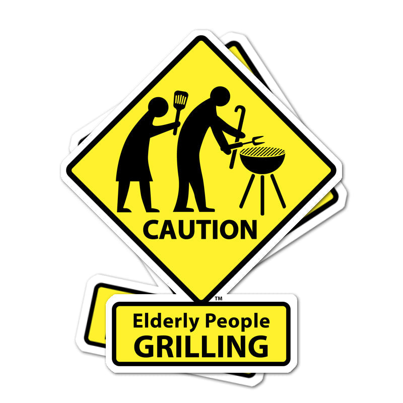 CAUTION: Elderly People GRILLING Stickers