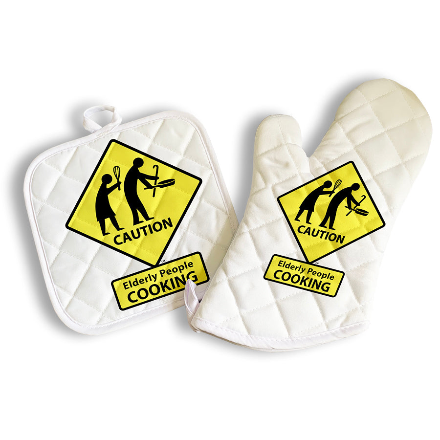 CAUTION: Elderly People COOKING Oven Mitt & Hot Pad