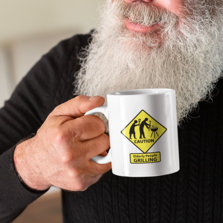 CAUTION: Elderly People GRILLING Coffee Mug
