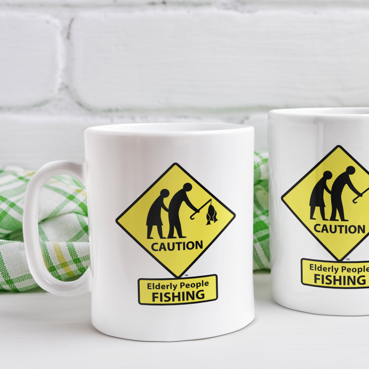 CAUTION: Elderly People FISHING Coffee Mugs